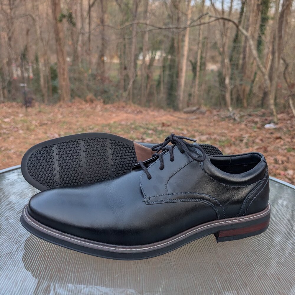 Men's Nunn Bush Centro Flex Plain Toe Oxford Black Leather Dress Shoes Size 13